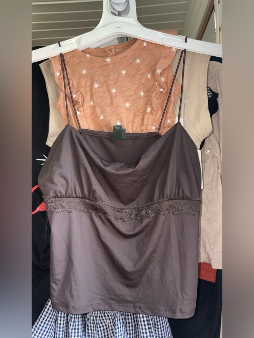 5/$10 Satin Lace Trim Slip top - Brown